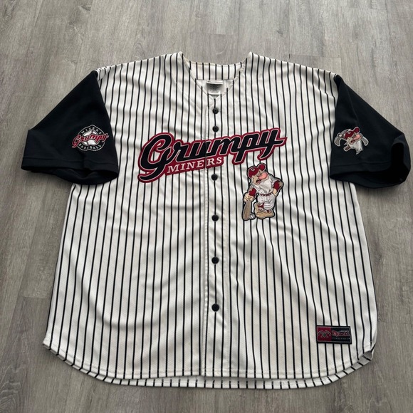 Disney Other - Disney Grumpy Miners Pinstripe Baseball Jersey - White, Black, Red